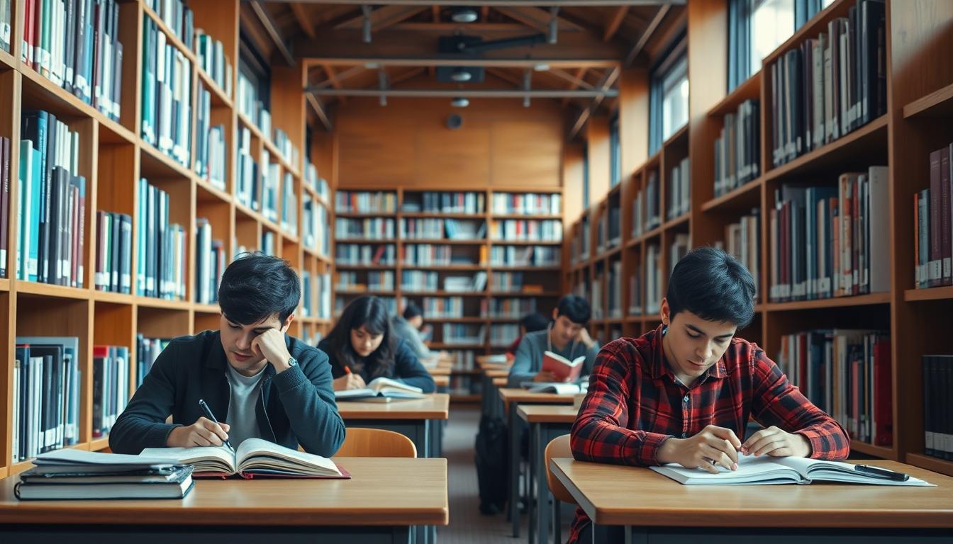 Students studying together in modern classroom